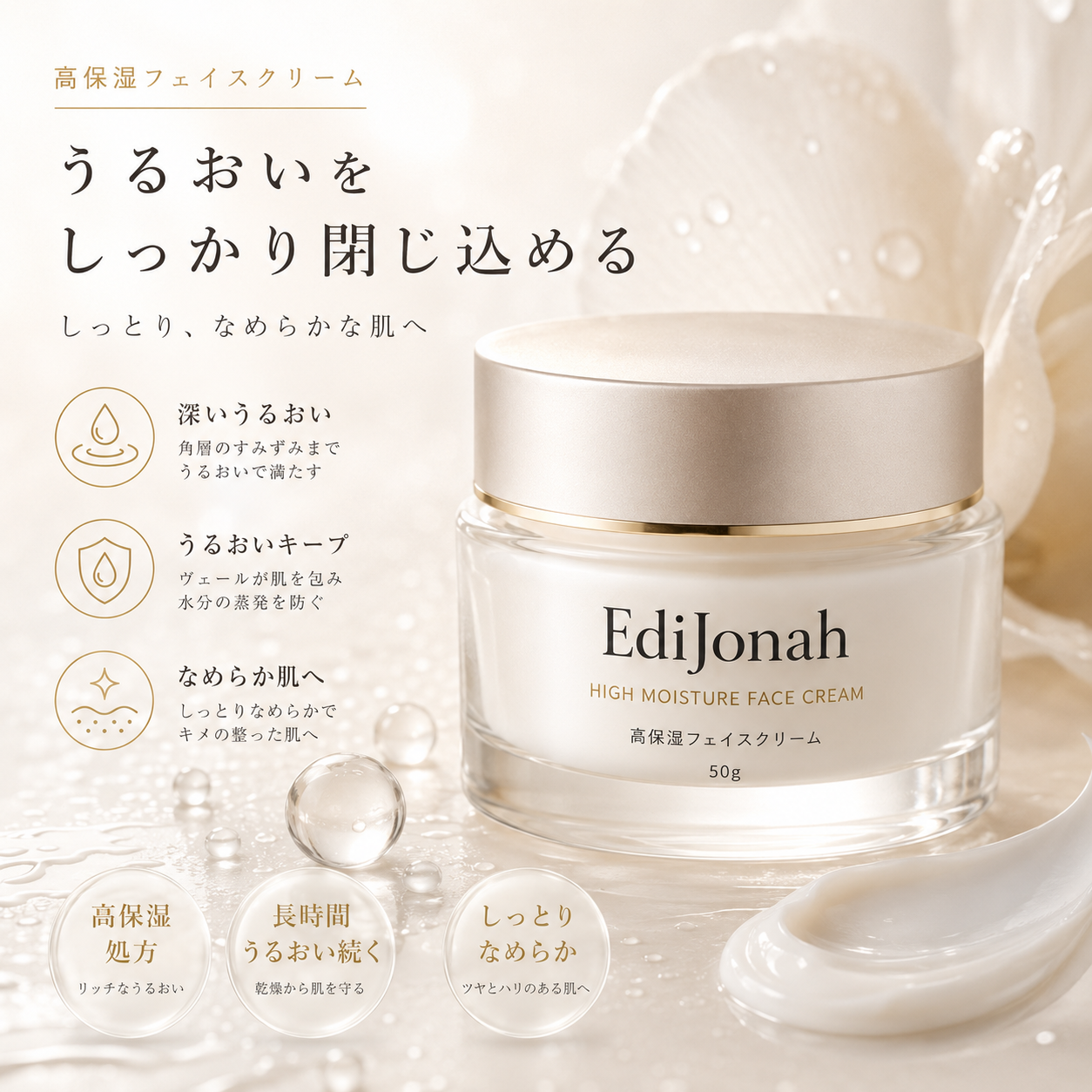 EdiJonah® 高保湿フェイスクリーム|しっとりうるおう濃密保湿ケア・乾燥肌にやさしい50g